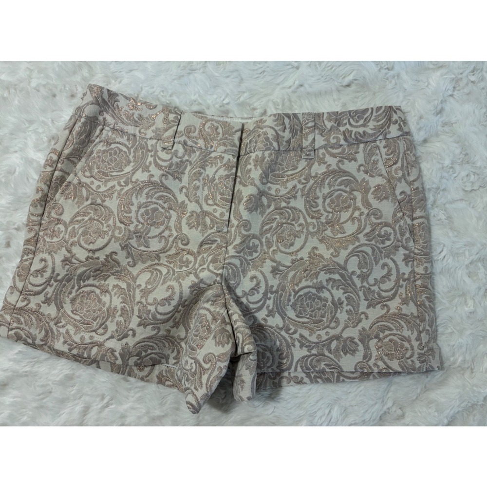Ann Taylor LOFT Cream Rose Gold Metallic Jacquard Shorts 4 Original NWT $55